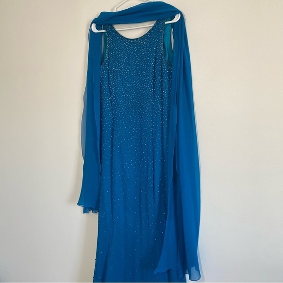 Blue Silk Gala Formal Dress Shimmering Sequins Size 10 - Picture 4 of 11